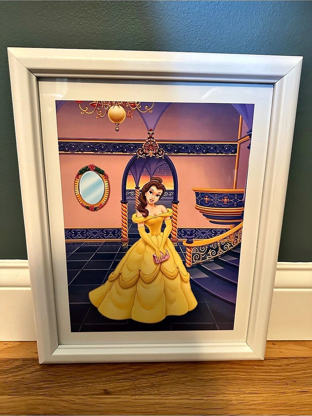 Disney Framed Princess Wall Art in Yellow & Purple Beauty Beast Belle Girls Room